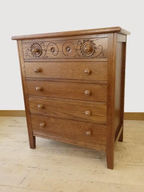 勇峰工芸（新）　雅　花柄チェスト　ナラ材家具　北海道手作り家具