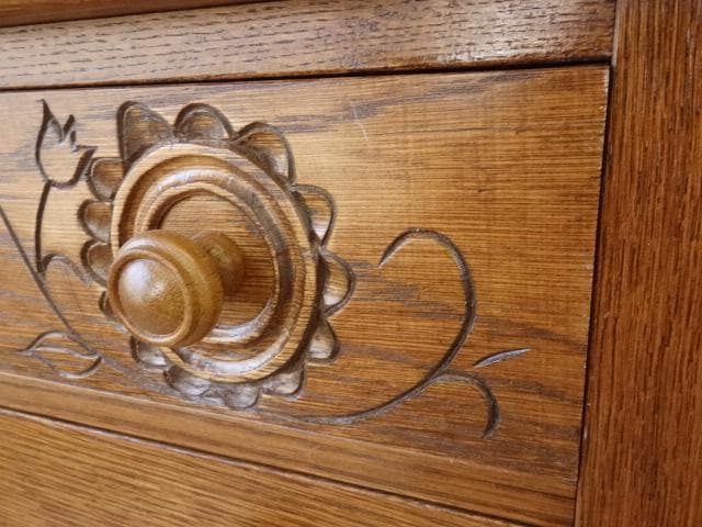 勇峰工芸（新）　雅　花柄チェスト　ナラ材家具　北海道手作り家具