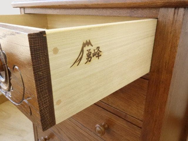 勇峰工芸（新）　雅　花柄チェスト　ナラ材家具　北海道手作り家具