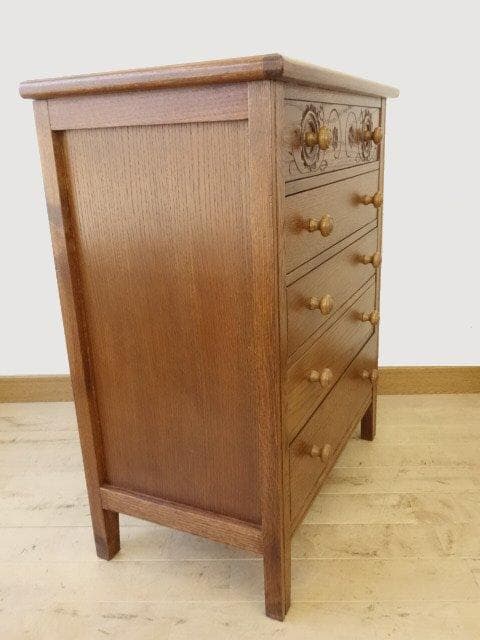 勇峰工芸（新）　雅　花柄チェスト　ナラ材家具　北海道手作り家具