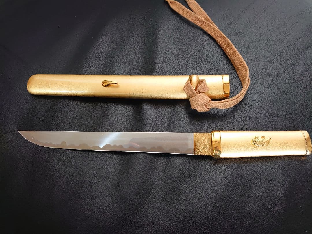 【希少】フランクリンミント長寿守刀 蓑亀図目貫純金仕上げ模造刀 桐箱付き