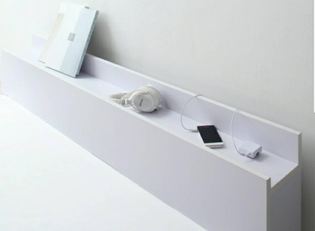 ダブル 棚コンセント付き シンプルモダンフロアベッド ホワイト 6-6