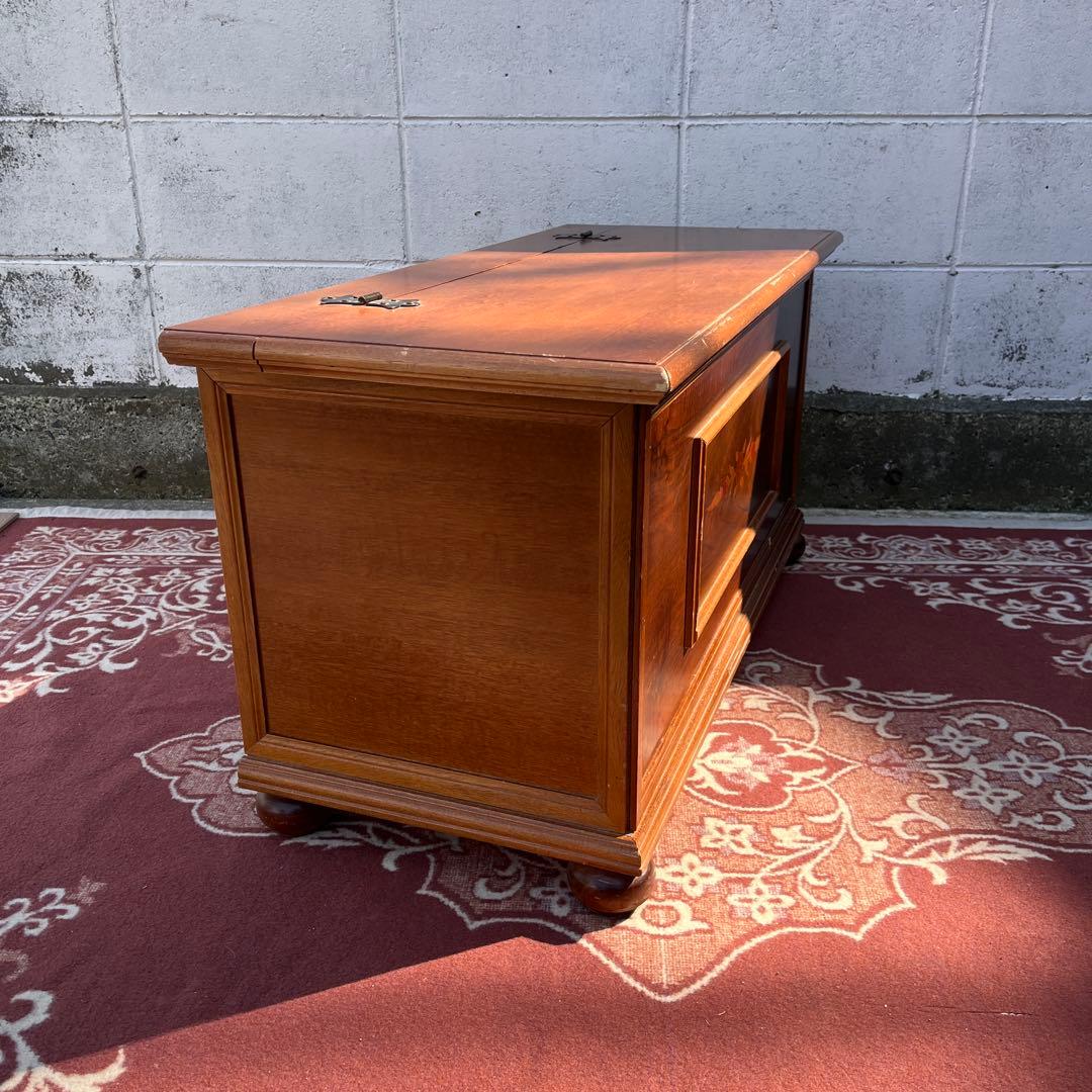 古家具ビンテージ品◾️アンティーク象嵌デザイン 木製ベンチチェスト 木製家具