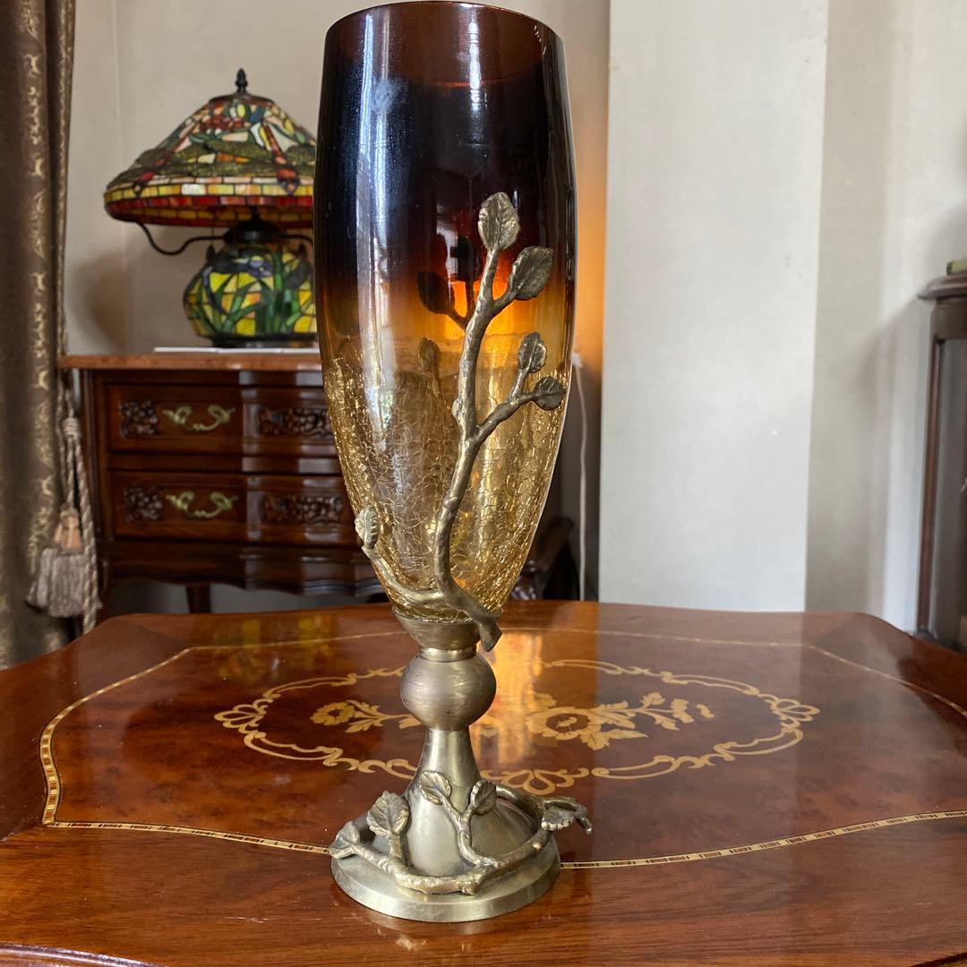 アンティーク　真鍮　花瓶　フラワー　ベース　インテリア　置き物