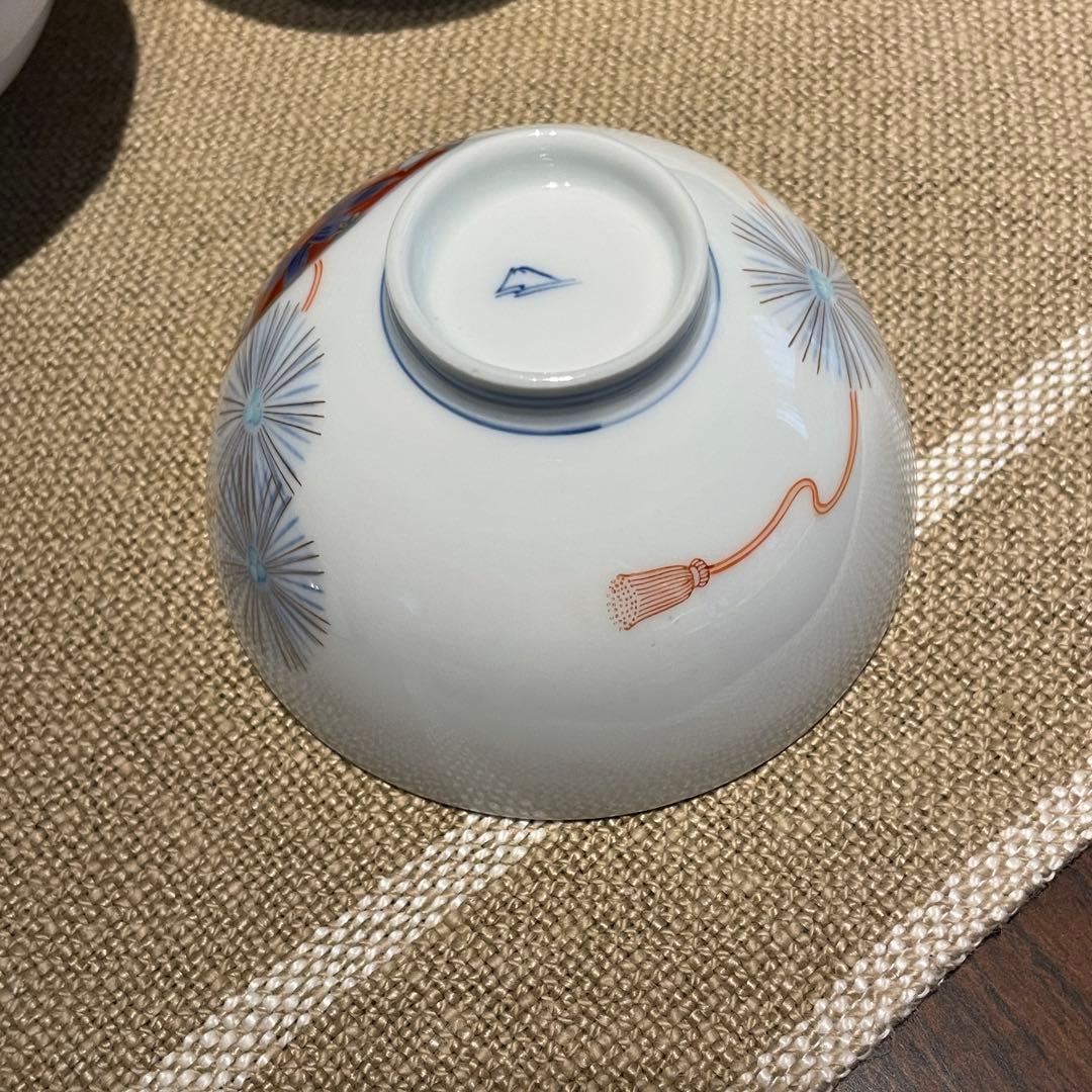 【レア】オールド深川 蓋付　手書き　富士印 松竹梅 払子結び紋 瑠璃 明治大正期