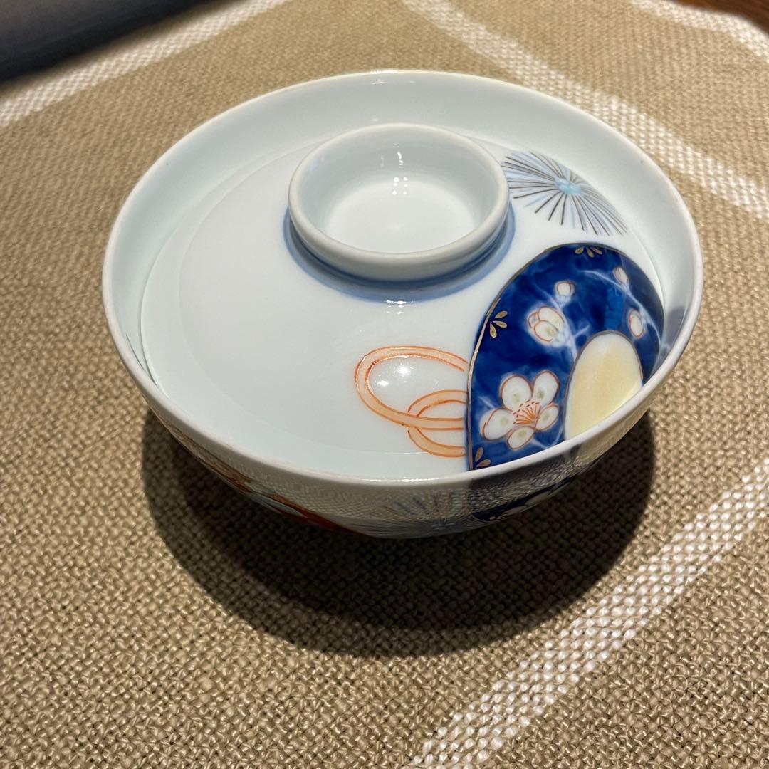 【レア】オールド深川 蓋付　手書き　富士印 松竹梅 払子結び紋 瑠璃 明治大正期