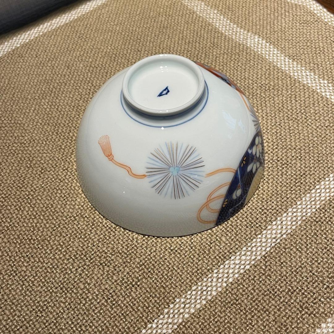 【レア】オールド深川 蓋付　手書き　富士印 松竹梅 払子結び紋 瑠璃 明治大正期