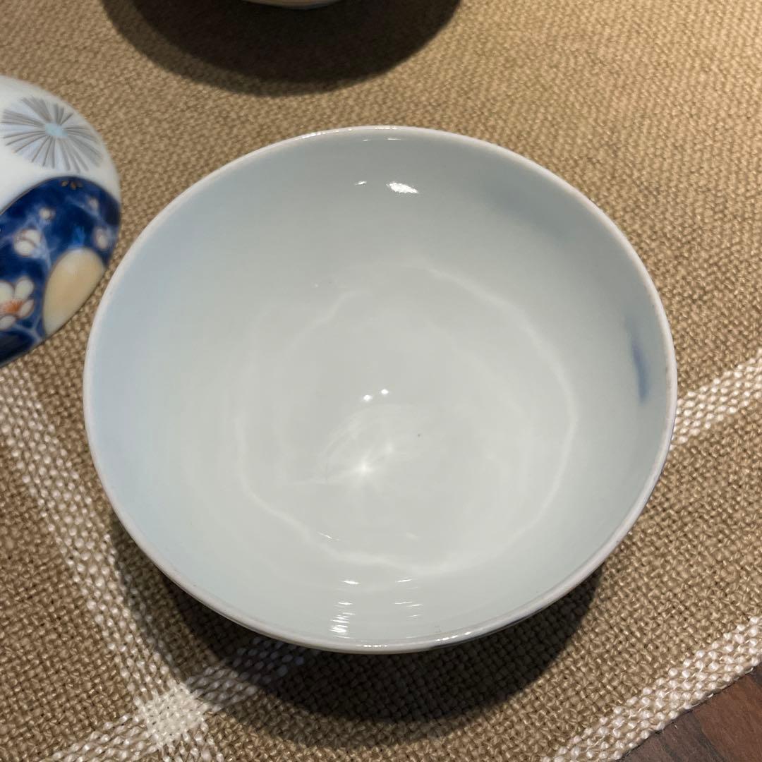 【レア】オールド深川 蓋付　手書き　富士印 松竹梅 払子結び紋 瑠璃 明治大正期