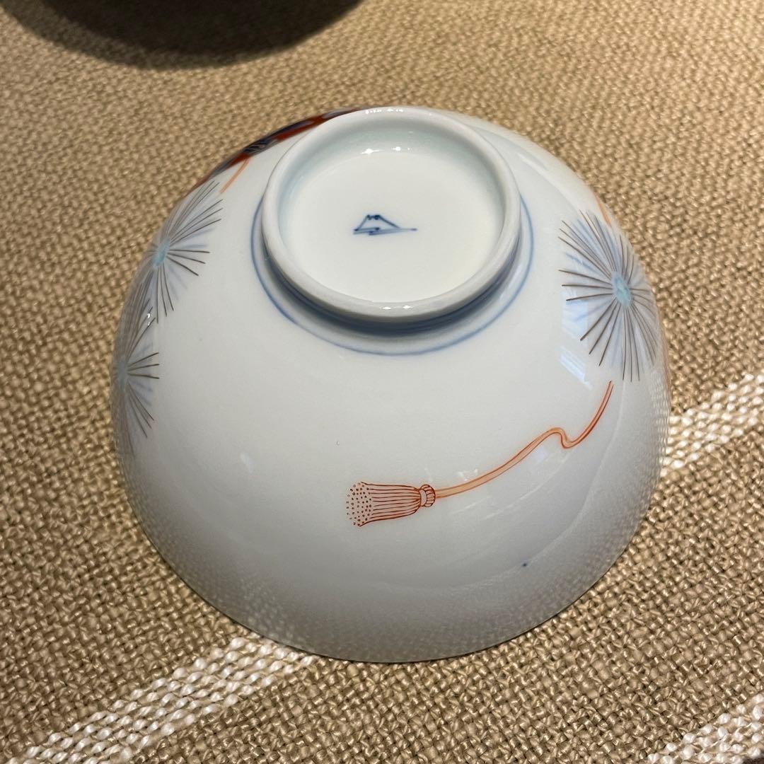 【レア】オールド深川 蓋付　手書き　富士印 松竹梅 払子結び紋 瑠璃 明治大正期