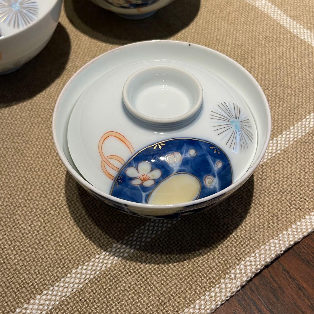 【レア】オールド深川 蓋付　手書き　富士印 松竹梅 払子結び紋 瑠璃 明治大正期