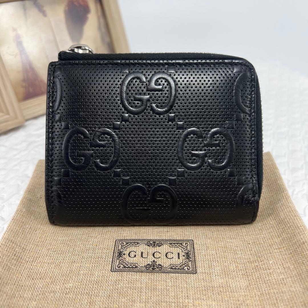 ✨極美品✨GUCCI グッチ　GGエンボス　L字ファスナー財布　＆カード