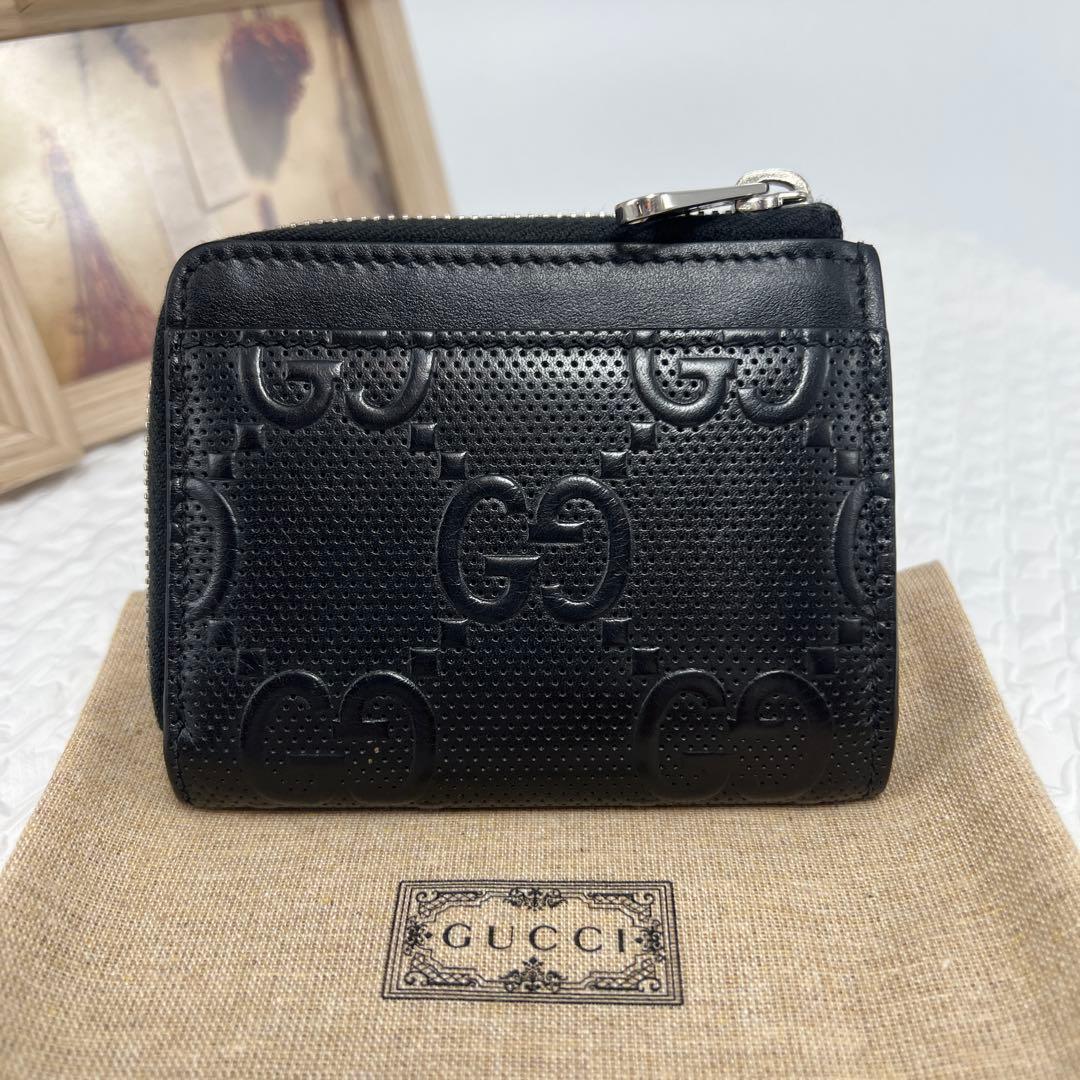 ✨極美品✨GUCCI グッチ　GGエンボス　L字ファスナー財布　＆カード