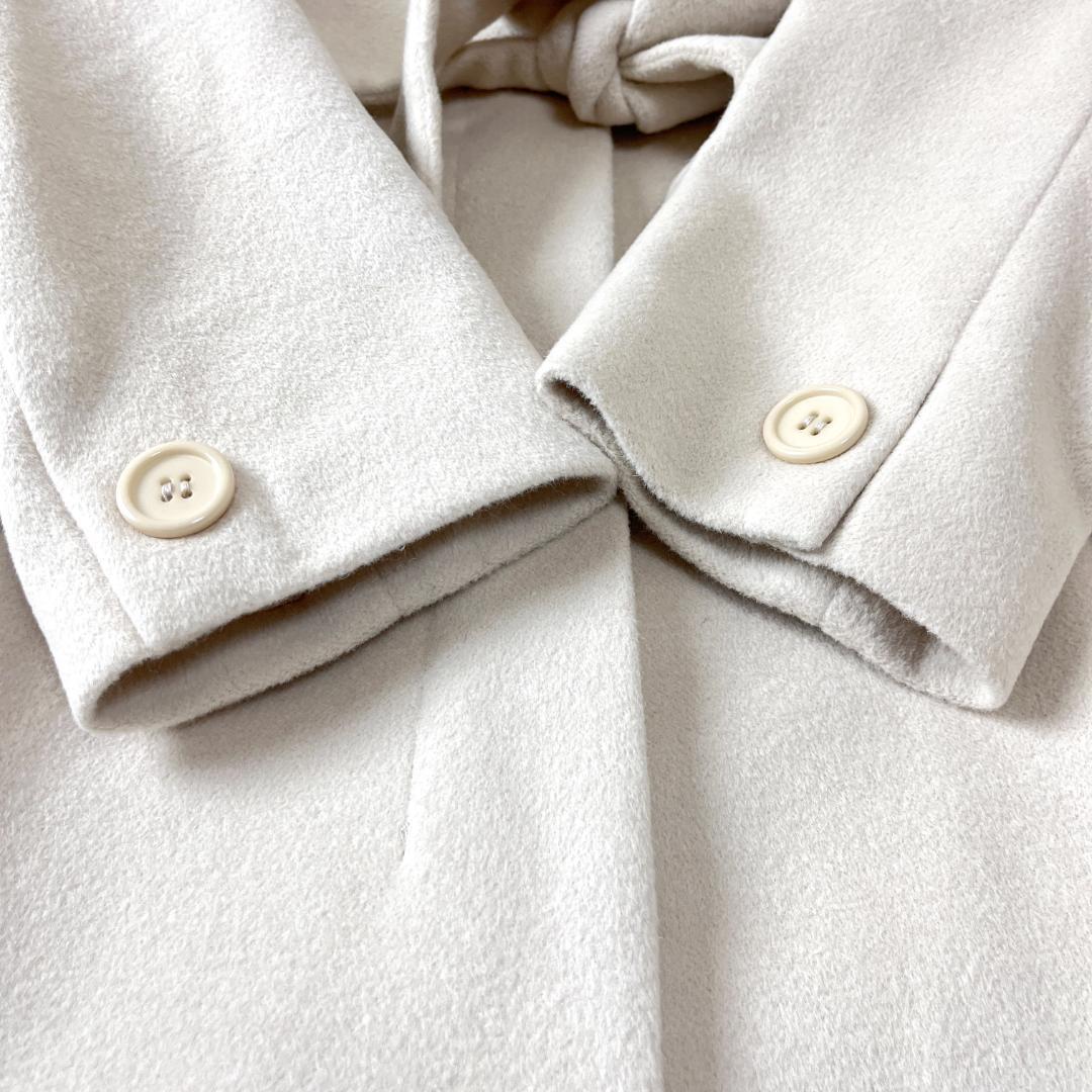 AIMER アンゴラ L ロングコート フォックス ファー 毛皮 ベルト 白