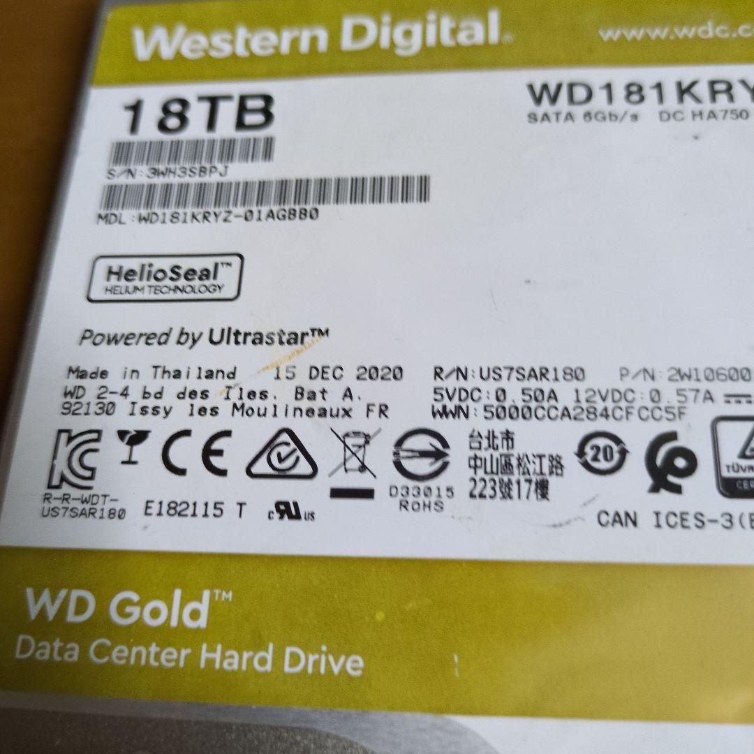外付けハードディスク・ドライブ WD Gold 18TB HDD WD181KRYZ