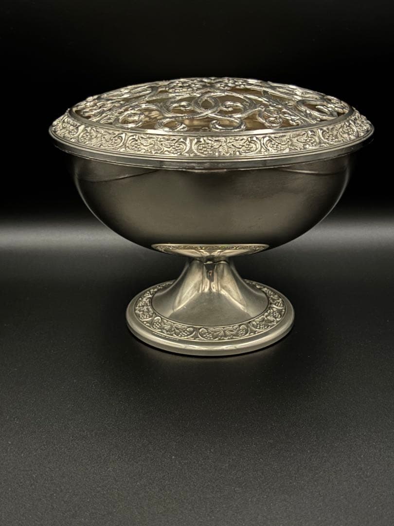 英国アンティーク　ローズボウル・フラワーボウル/ベース　シルバープレート　大