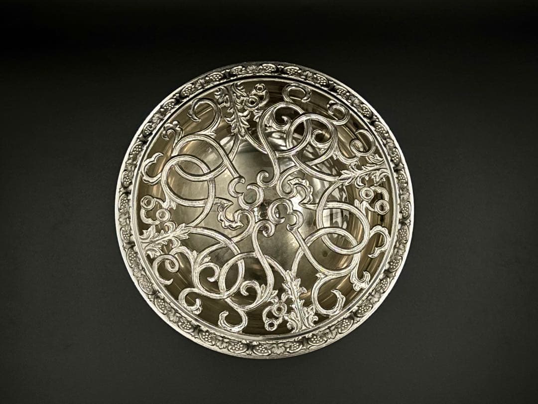 英国アンティーク　ローズボウル・フラワーボウル/ベース　シルバープレート　大