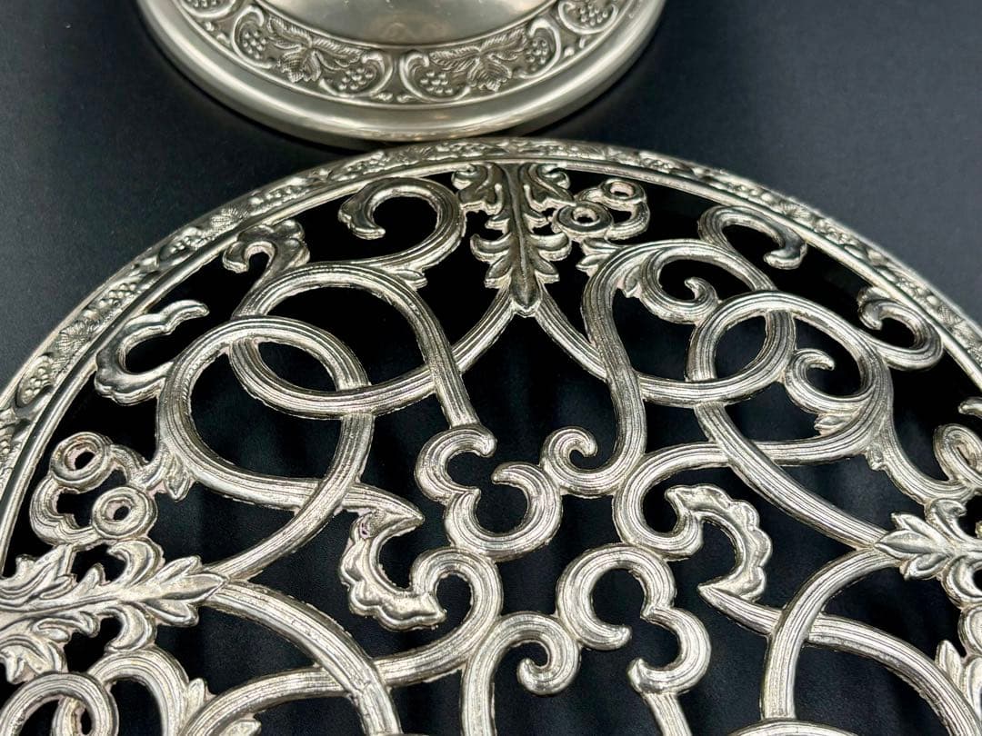 英国アンティーク　ローズボウル・フラワーボウル/ベース　シルバープレート　大