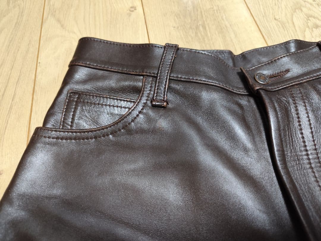 エアロレザー 34 レザーパンツ 革パン 本革 馬革 バイカー 5ポケット 茶