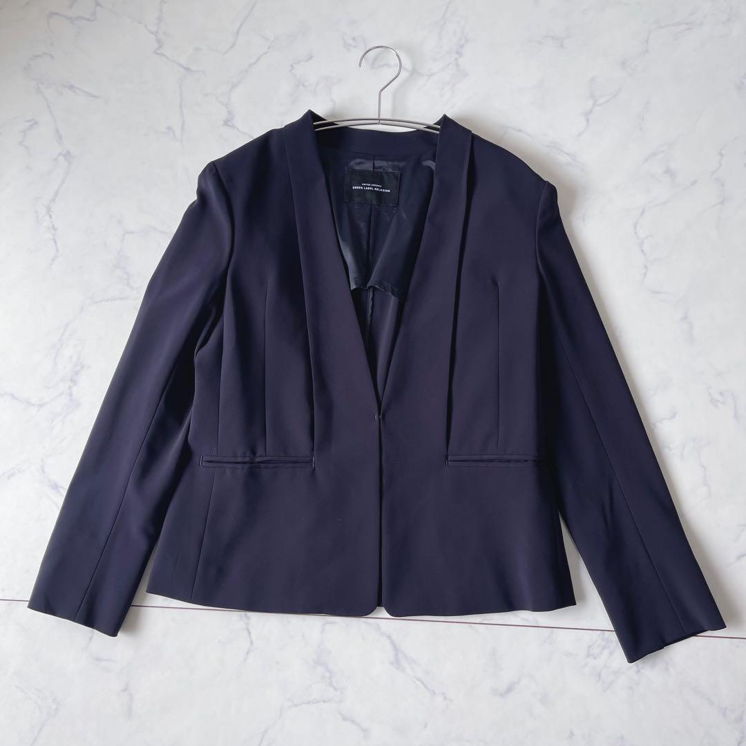 【美品】グリーンレーベルリラクシング ノーカラー セットアップ パンツスーツ40