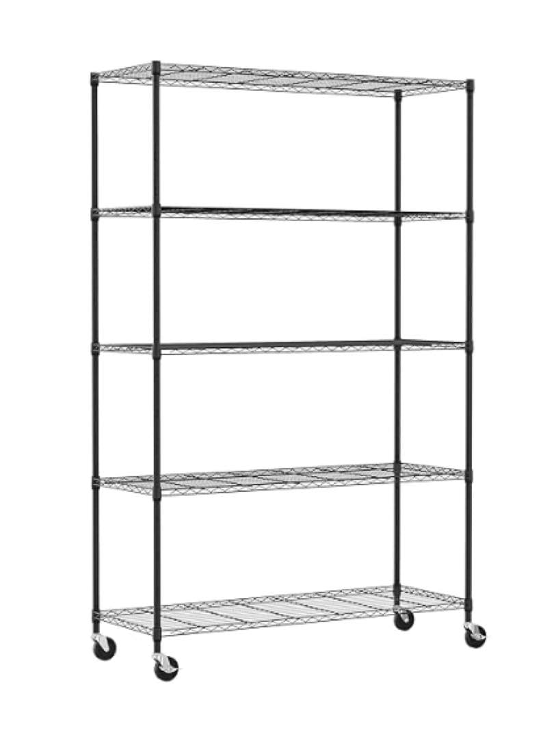 IZEUK スチールラック キャスター付き 5段 高さ伸縮メッシュ 収納棚
