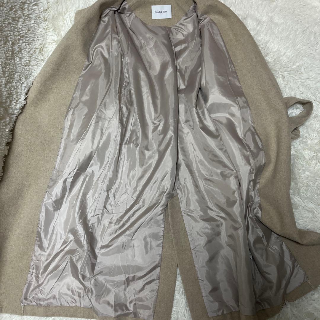 最終値下げ！スピックアンドスパン　ノーカラーロングコート ウール100%