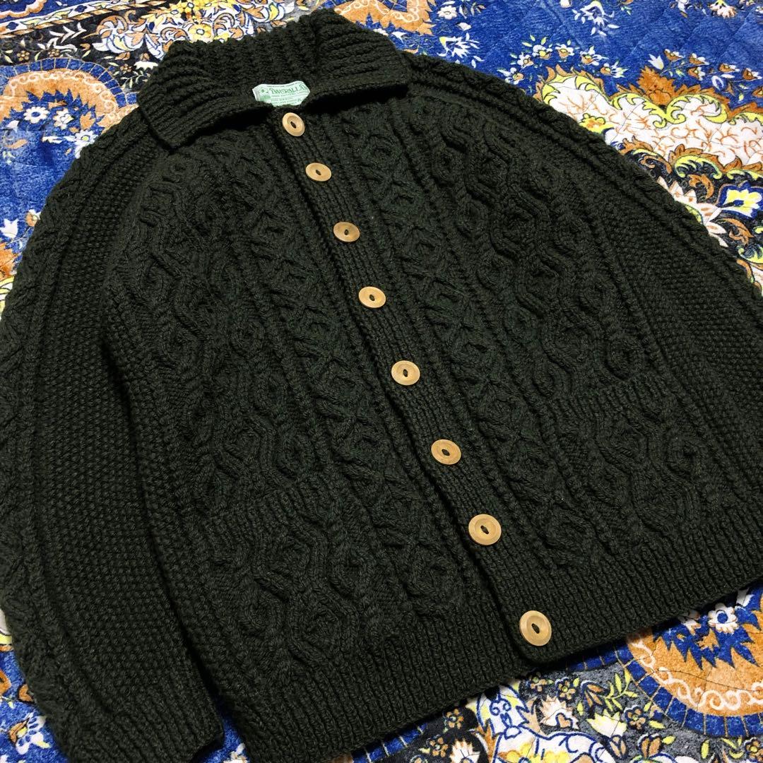 インバーアラン　ニット　カーディガン　オリーブ　グリーン