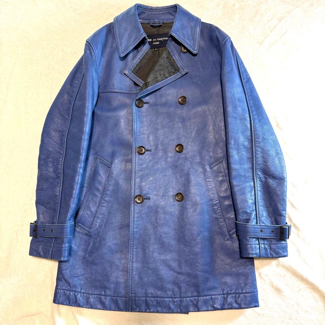 激レア コムデギャルソン カウレザー トレンチコート ブルー系 日本製