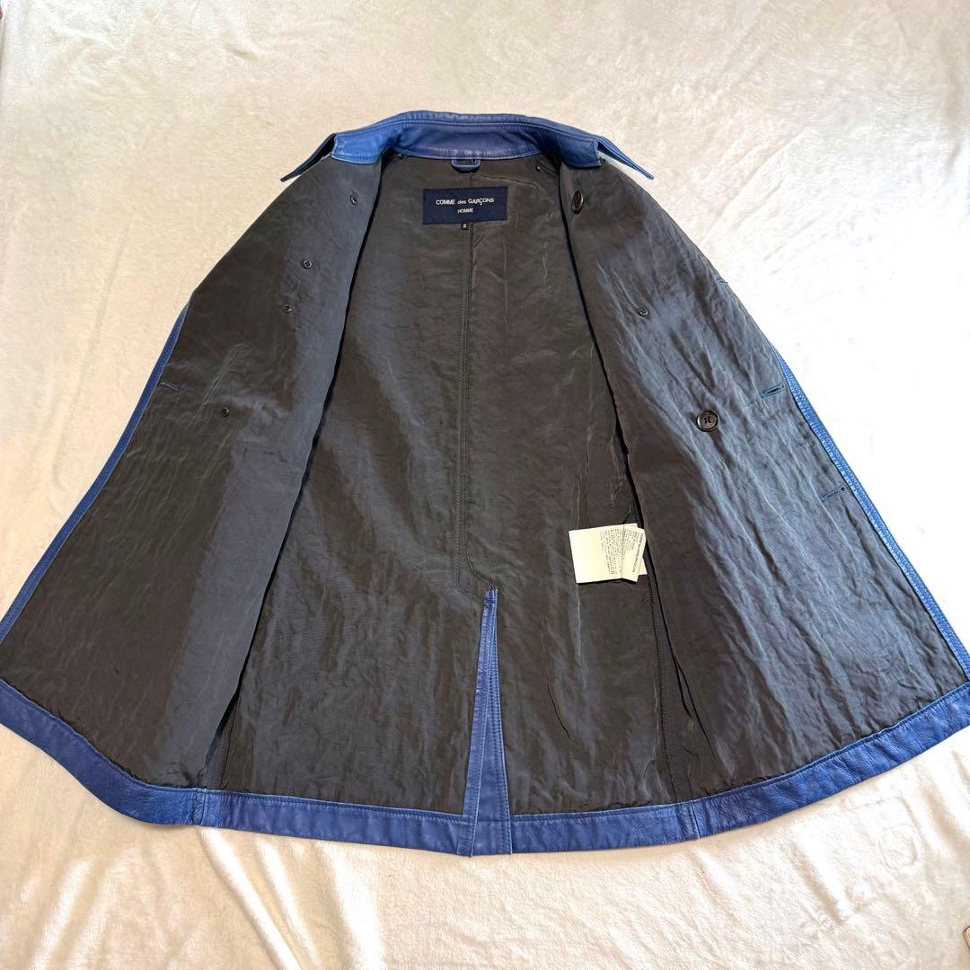 激レア コムデギャルソン カウレザー トレンチコート ブルー系 日本製