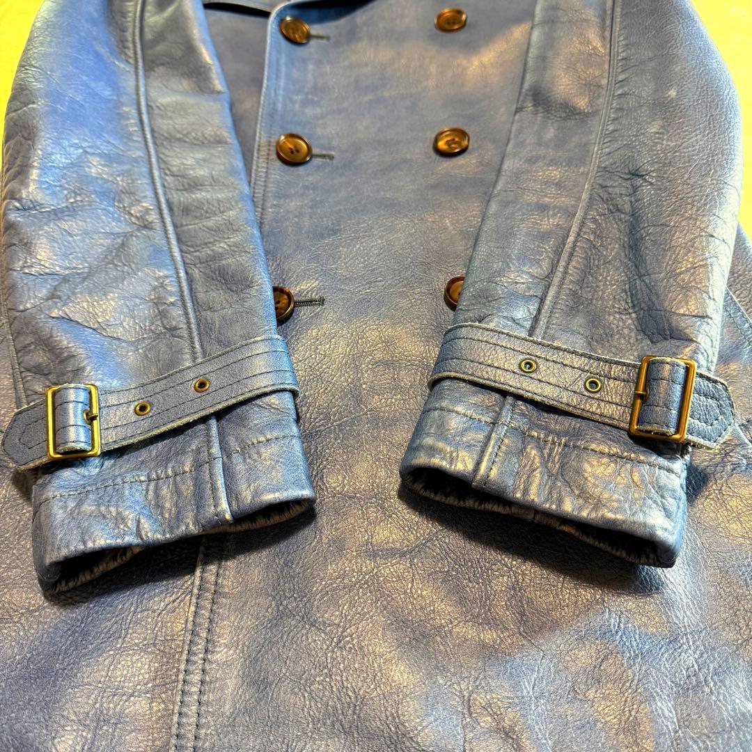 激レア コムデギャルソン カウレザー トレンチコート ブルー系 日本製