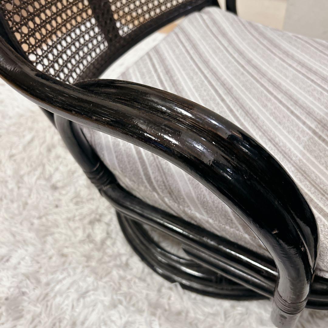 ラタン 籐 360°回転　アームチェア 座椅子 クッション　2脚セット