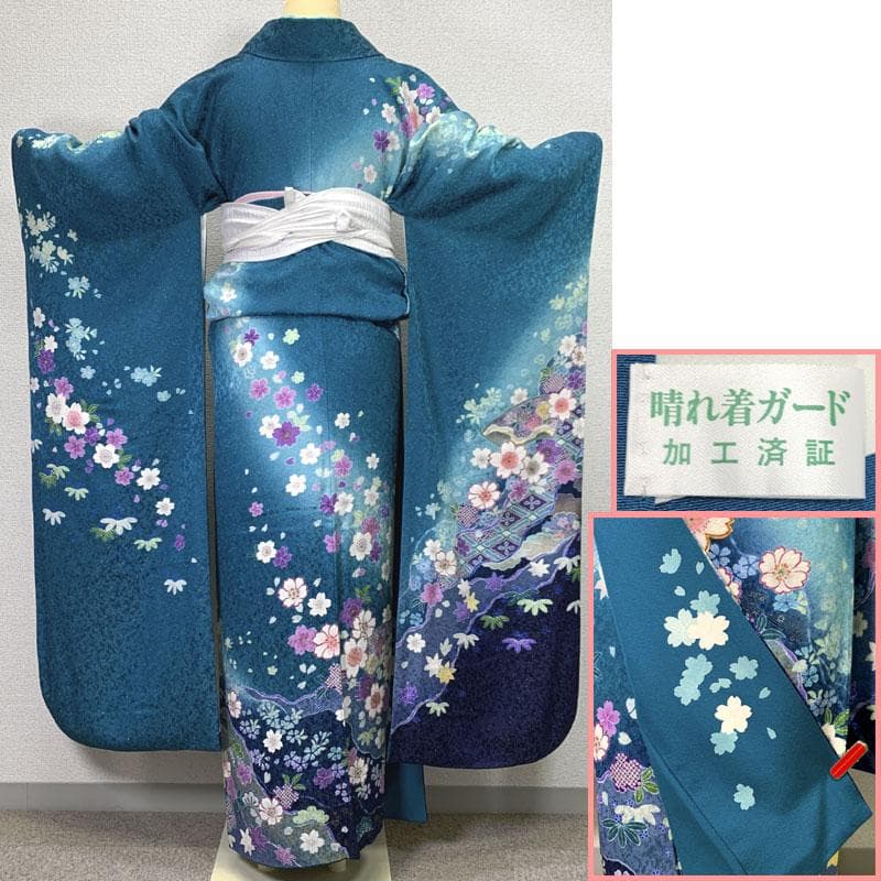 511z31.帯締め〇金通し 振袖 地紋 桜 菱 地紙 青緑〇美品 成人式