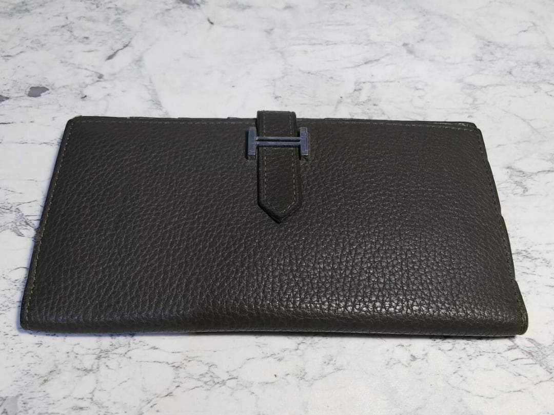お買い得 HERMES ダークブラウン レザー 長財布
