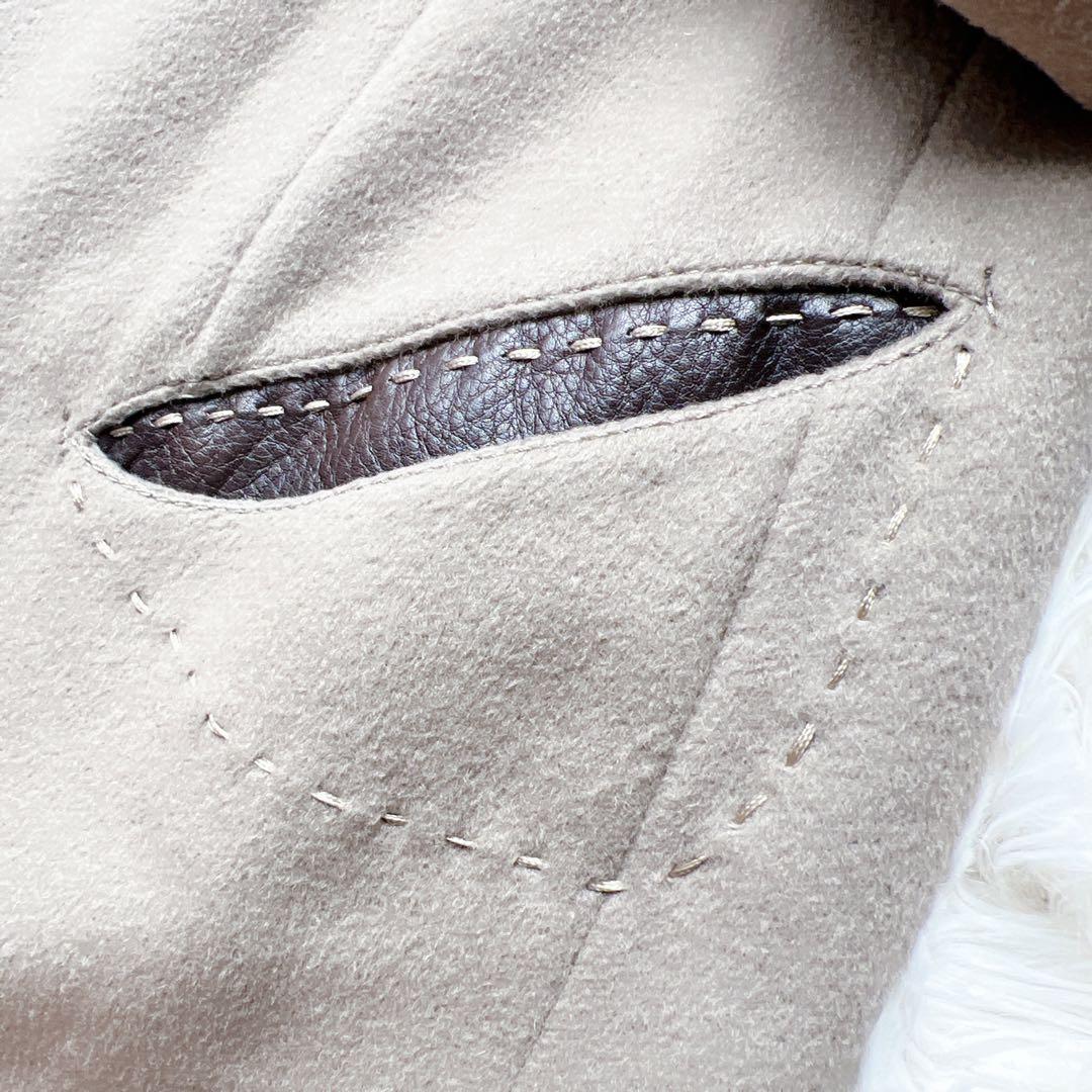 美品　FENDI フェンディ チェスター　本革　レザー　カシミヤブレンド コート