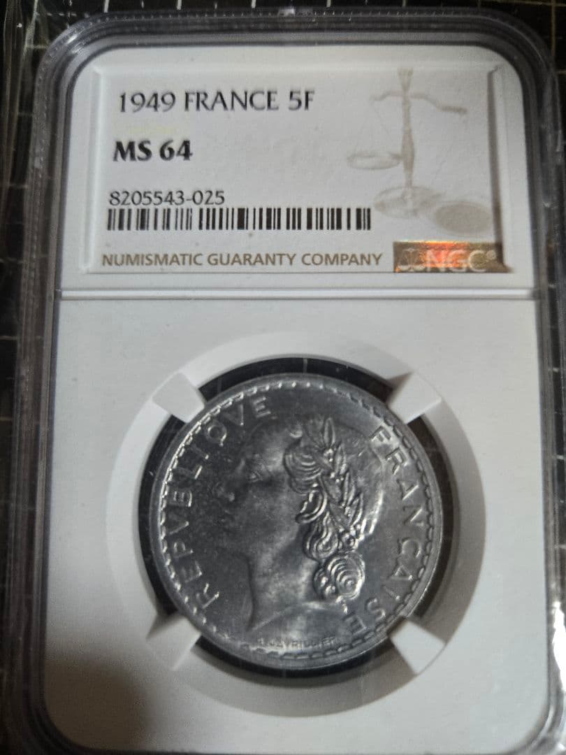 1949年 フランス 5フラン NGC MS 64 古銭 銀貨 SV900