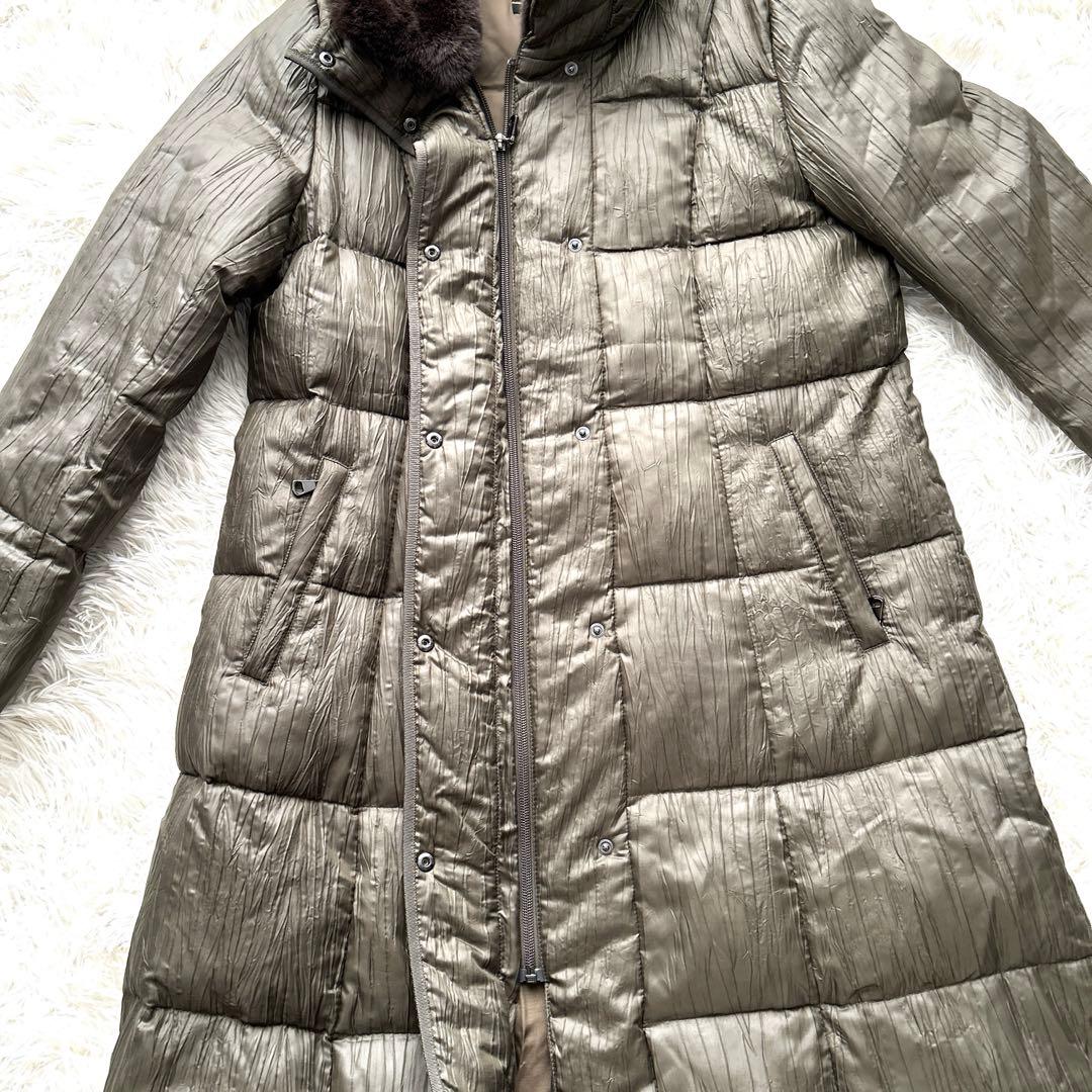 レリアン カーキ ロングダウンコート レッキスラビットファー付 Lサイズ