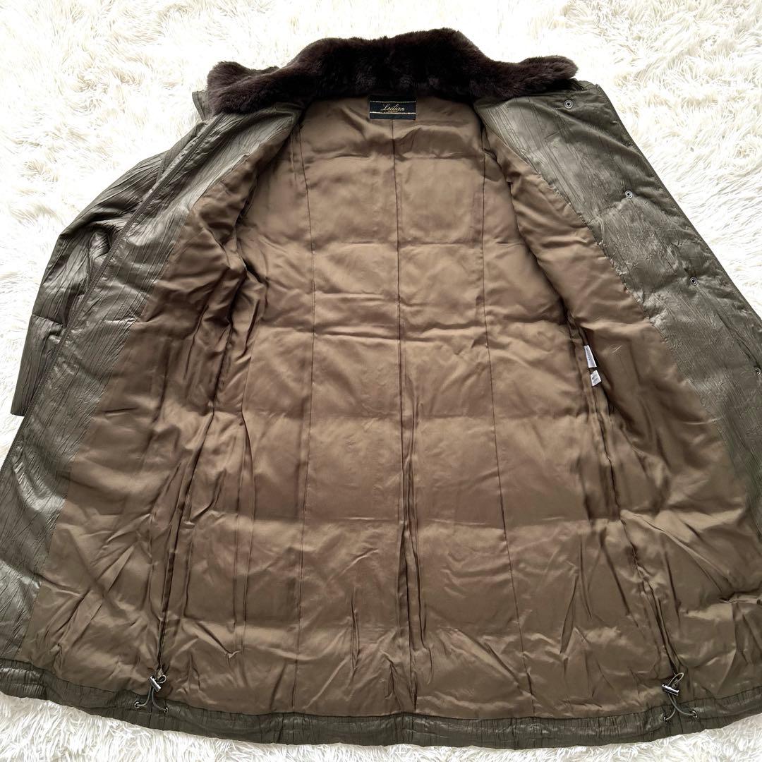 レリアン カーキ ロングダウンコート レッキスラビットファー付 Lサイズ