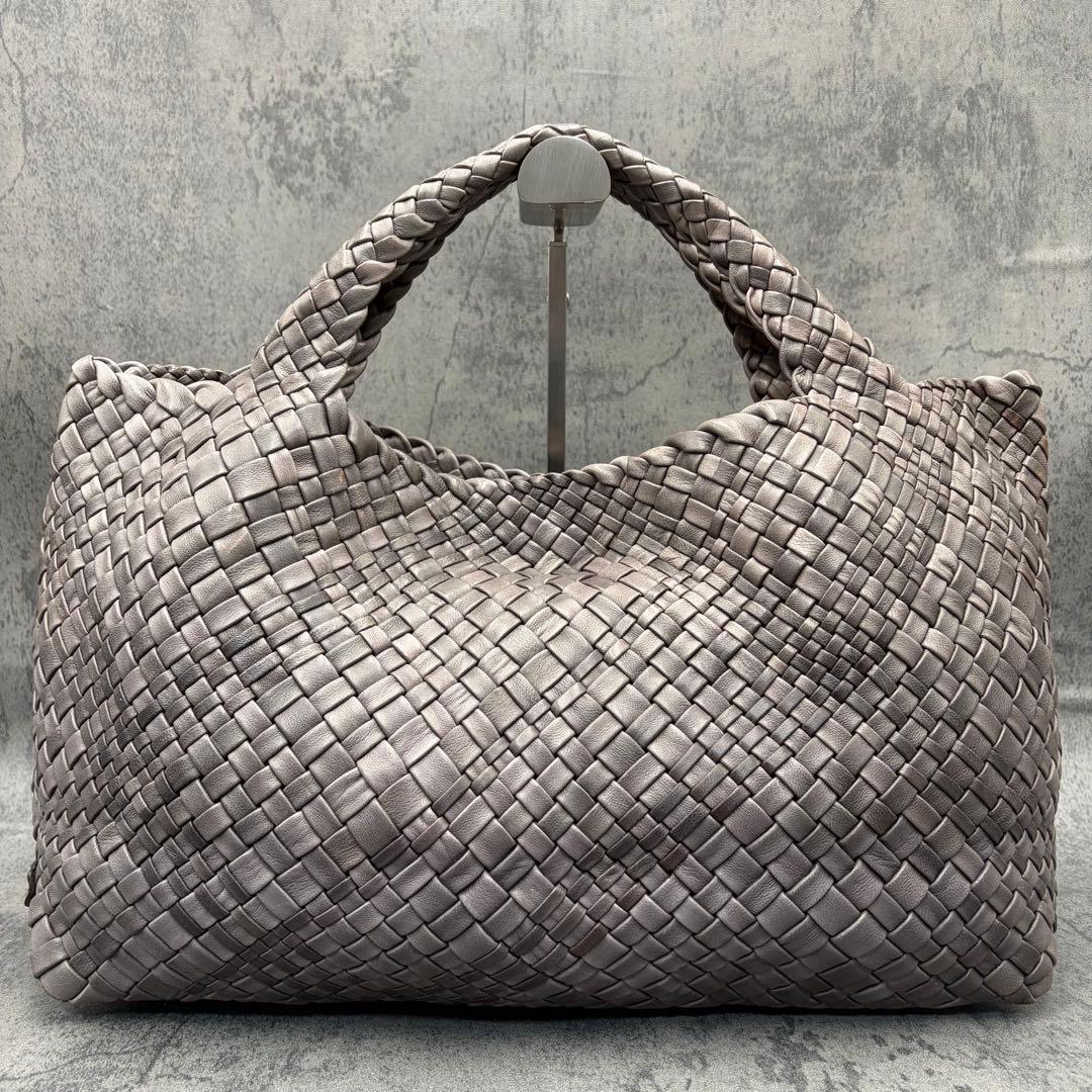 美品 ファロルニ 編み込み トートバッグ オールレザー A4 ハンド 灰 メンズ