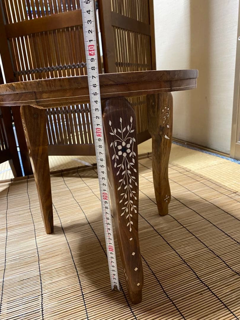 鳥モチーフ 象嵌(ぞうがん)細工 アジアンサイドテーブル 3本脚