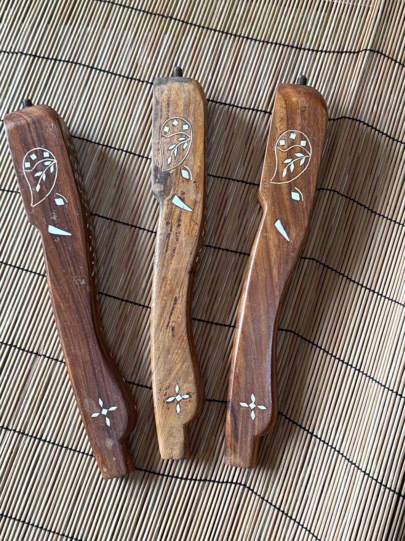 鳥モチーフ 象嵌(ぞうがん)細工 アジアンサイドテーブル 3本脚