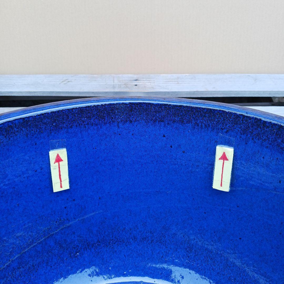 新品　∅50　特大　陶器　睡蓮鉢　手造り　メダカ鉢　難有　ラピスブルー　青LDB