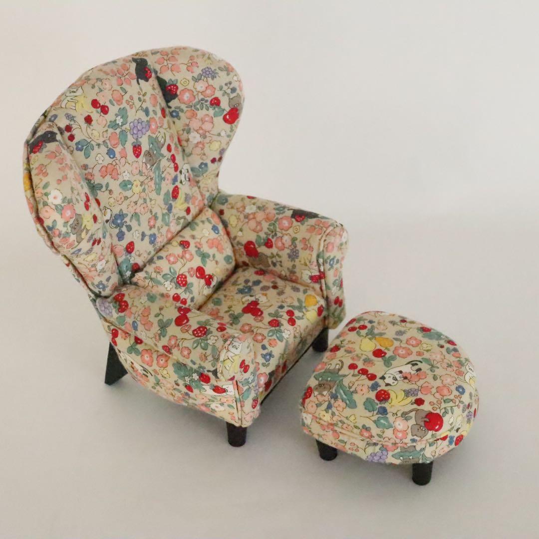 【ドールハウス】　☆honeyard☆　1/6ソファ＆オットマン(花柄)