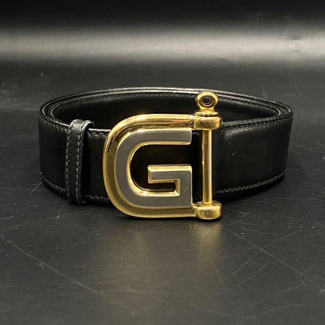 【美品】グッチ Gロゴ ベルト バックル ロゴ ブラック レザー