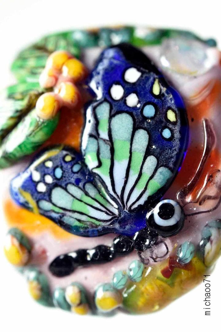 蝶　とんぼ玉 トンボ玉 蜻蛉玉 ペンダントトップ ガラス細工　13456-491