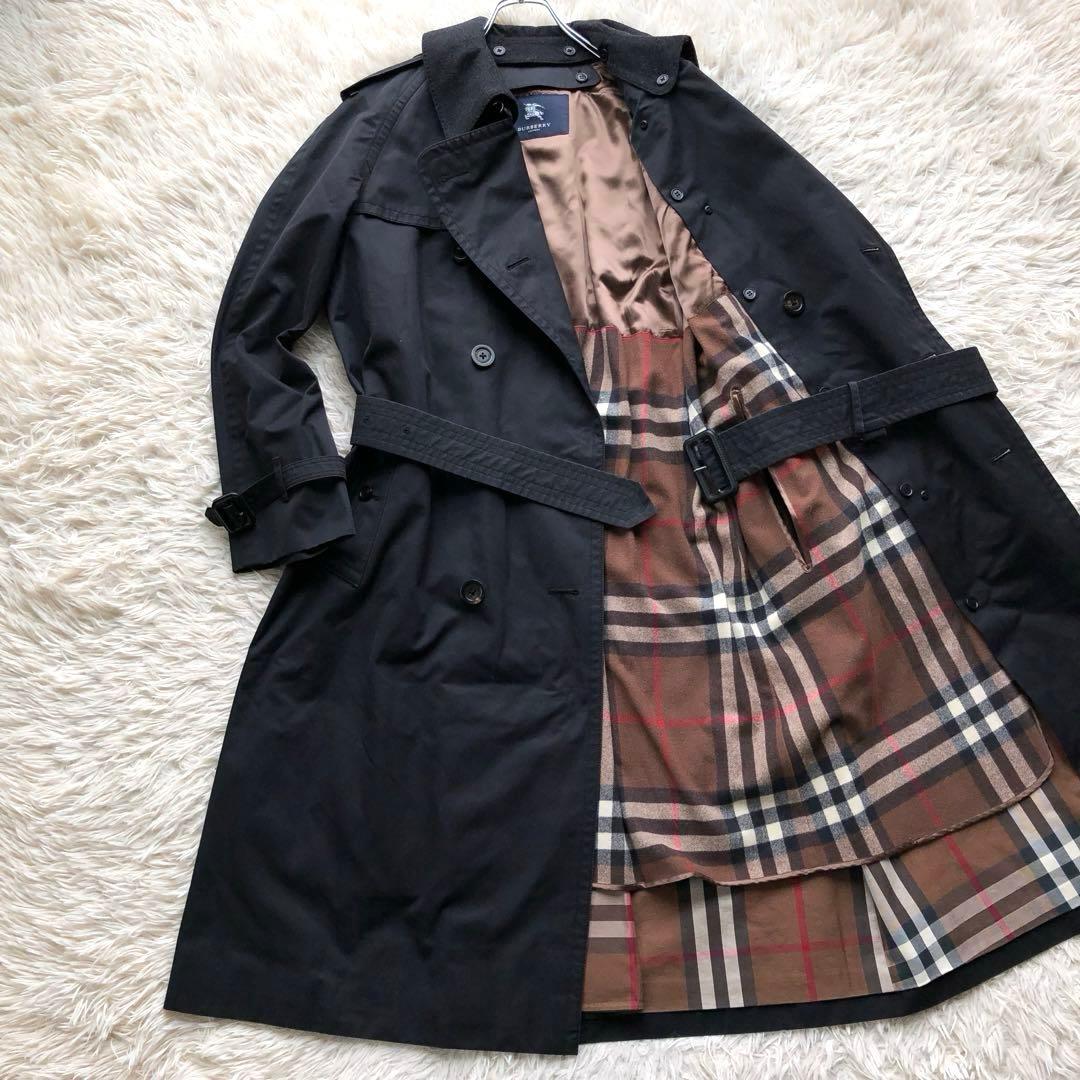 【美品 付属品完備 L】バーバリーロンドン　トレンチコート　黒　メガチェック