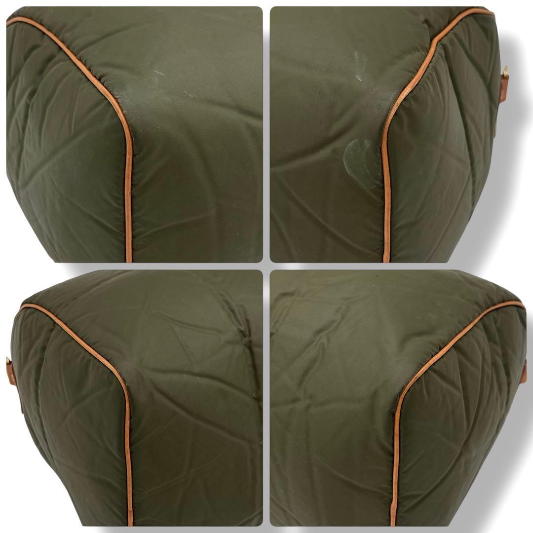 ハンティングワールド ボストンバッグ バチュークロスナイロン × レザー カーキ