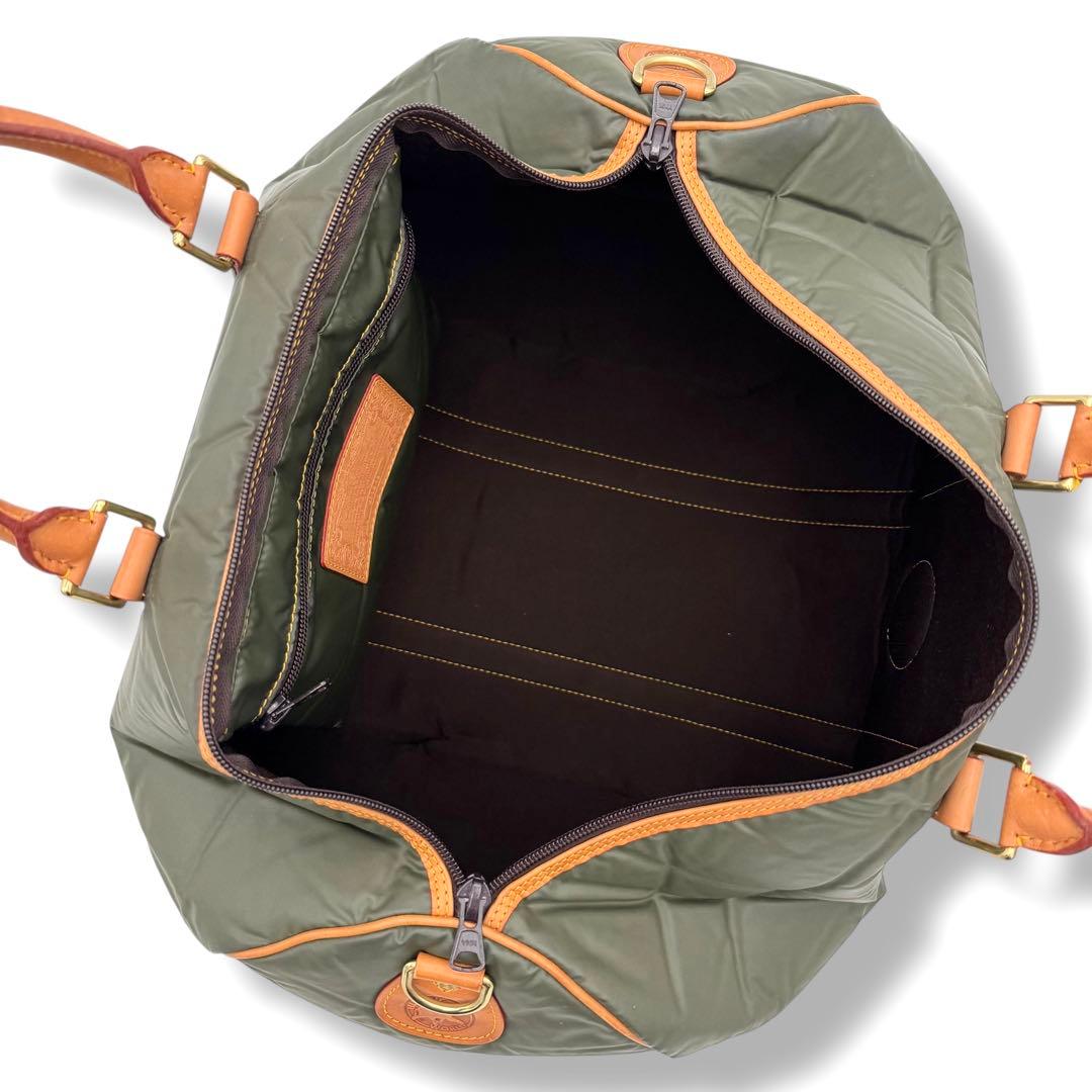 ハンティングワールド ボストンバッグ バチュークロスナイロン × レザー カーキ