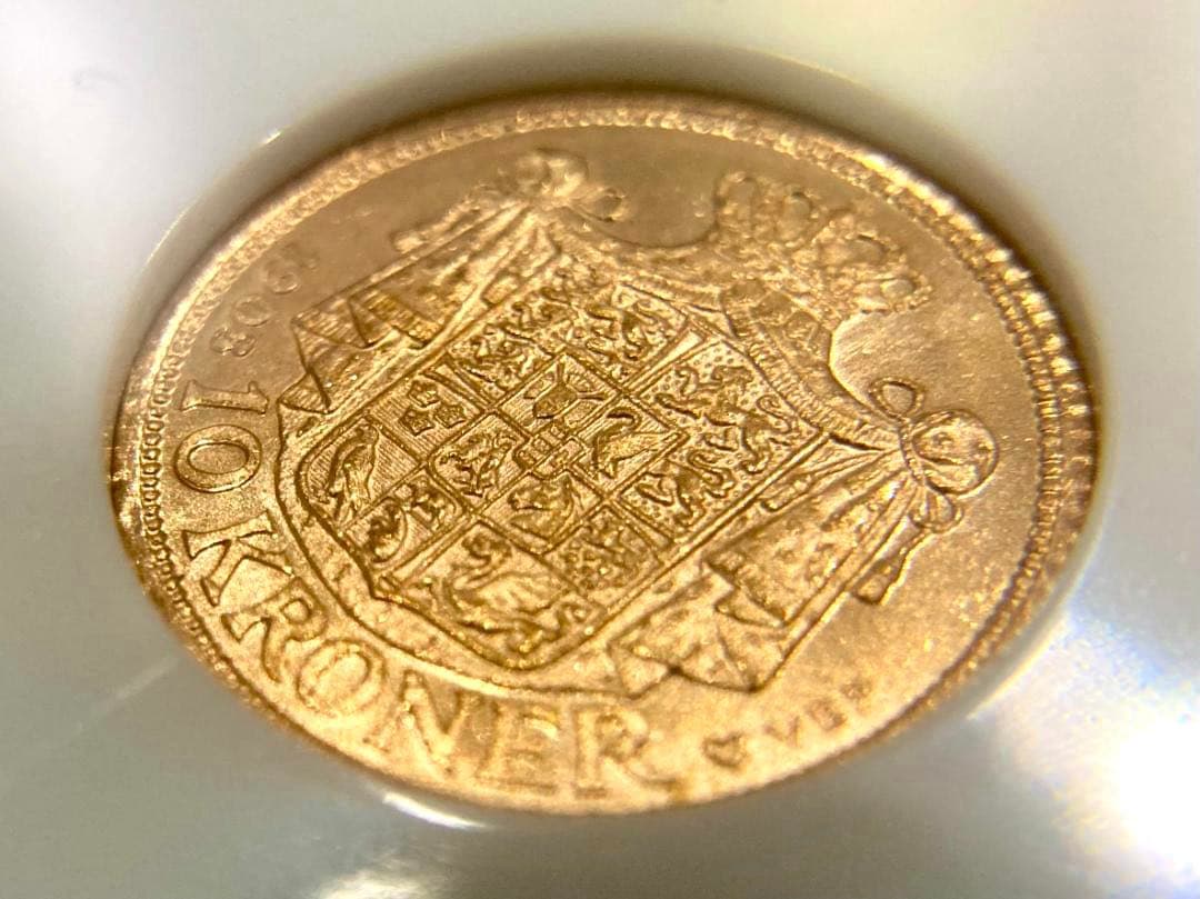 ★★★梨くん★★★　1908年デンマーク10クローネ金貨★NGC MS65