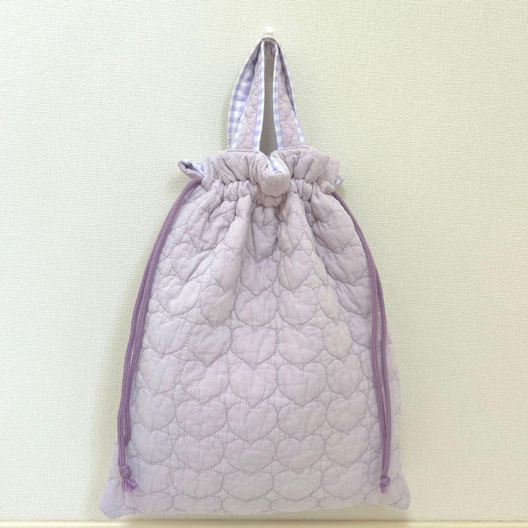 入園入学3点セット　【紫ハートヌビ×沢山リボン】　レッスンバッグ　マジックテープ