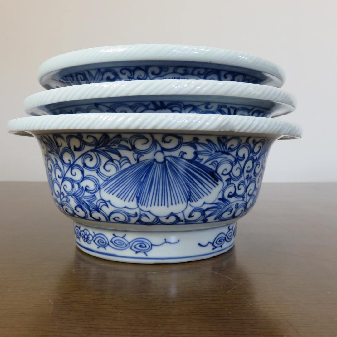 三ッ組 三ッ丼 鉢 丼 松竹梅 山 窯傷あり 江戸後期