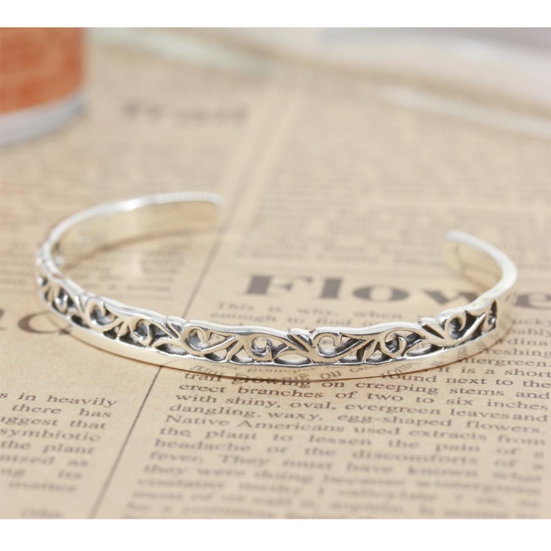 メンズ シルバー バングル 925 シンプル ブレスレット アラベスク